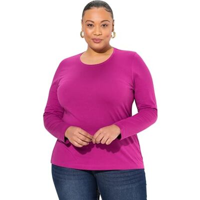 Ulla Popken, Rundhalsausschnitt, Langarm T-Shirt, Slim, col Rond, Manches Longues, Baie, 54-56 Femmes - Publicité Ulla Popken, Rundhalsausschnitt, Langarm T-Shirt, Slim, col Rond, Manches Longues, Baie, 54-56 Femmes - Publicité
