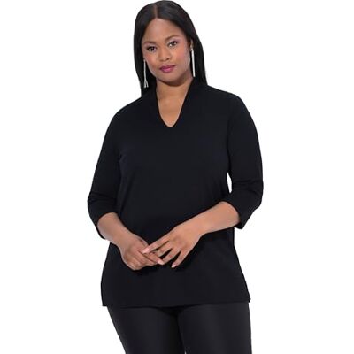 Ulla Popken Linie, Kelchkragen, 3/4-arm, Shirt Ligne A, col Calice, Manches 3/4, Coton Pima, Noir, 50-52 Femmes - Publicité Ulla Popken Linie, Kelchkragen, 3/4-arm, Shirt Ligne A, col Calice, Manches 3/4, Coton Pima, Noir, 50-52 Femmes - Publicité