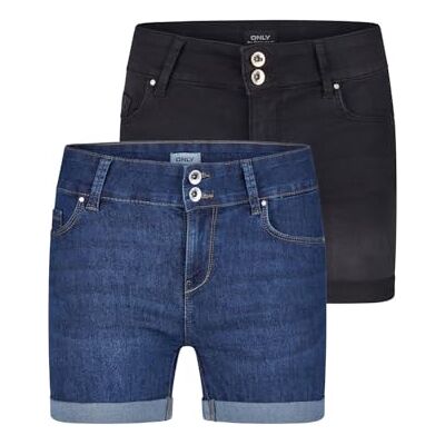 Only ONLCARMEN Lot de 2 shorts en jean stretch pour femme Coupe skinny Taille moyenne Pantalon court d'été basique Denim bleu noir Tailles S M L XL XXL, XXL - Publicité Only ONLCARMEN Lot de 2 shorts en jean stretch pour femme Coupe skinny Taille moyenne Pantalon court d'été basique Denim bleu noir Tailles S M L XL XXL, XXL - Publicité