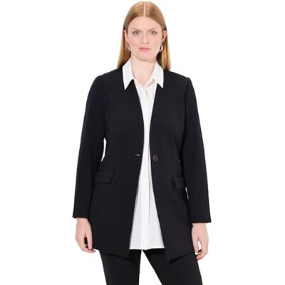 Ulla Popken Blazer Punto Di Roma pour Femme, col en V, Fermeture à Boutons, Noir, 44 - Publicité Ulla Popken Blazer Punto Di Roma pour Femme, col en V, Fermeture à Boutons, Noir, 44 - Publicité