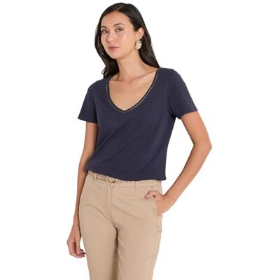 Grain de Malice Tshirt Basique col V Femme Bleu Marine Taille S - Publicité Grain de Malice Tshirt Basique col V Femme Bleu Marine Taille S - Publicité