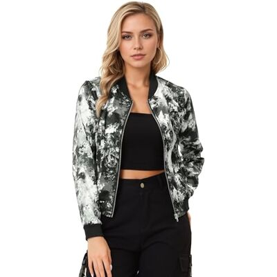 Allegra K Veste Bomber Femme Col Montant Zippé Imprimé Floral Costume d'Halloween Gris S - Publicité Allegra K Veste Bomber Femme Col Montant Zippé Imprimé Floral Costume d'Halloween Gris S - Publicité