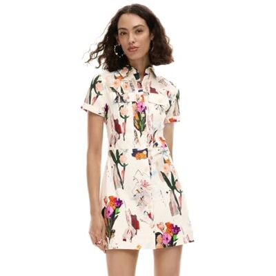 Desigual Robe à Manches Courtes de la Collection pour Femme, Blanc cassé, S - Publicité Desigual Robe à Manches Courtes de la Collection pour Femme, Blanc cassé, S - Publicité