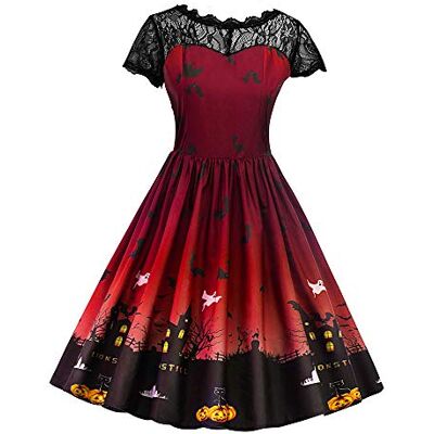 keephen Halloween Costume pour Femmes Plus Size A Ligne Robe Vintage Style Manche Courte Dentelle Patchwork Imprimé Cocktail Soir Fête Robe évasée S-XXL - Publicité keephen Halloween Costume pour Femmes Plus Size A Ligne Robe Vintage Style Manche Courte Dentelle Patchwork Imprimé Cocktail Soir Fête Robe évasée S-XXL - Publicité