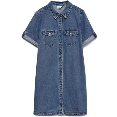 Vero Moda Femme Vmjennie Ls Courte Mix Noos Robe en Denim, Denim Bleu Médium, S EU - Publicité Vero Moda Femme Vmjennie Ls Courte Mix Noos Robe en Denim, Denim Bleu Médium, S EU - Publicité