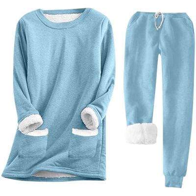 HICItro Ensemble de pyjama chaud pour femme avec doublure en polaire, manches longues, col rond, pull épais, taille haute, vêtement de détente, 02_Bleu ciel, Small - Publicité HICItro Ensemble de pyjama chaud pour femme avec doublure en polaire, manches longues, col rond, pull épais, taille haute, vêtement de détente, 02_Bleu ciel, Small - Publicité