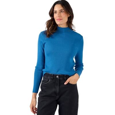 Damart Femme Pull-Chaussette Acrylique et Laine, Coupe ajustée, Court, Col Montant, Manches longues, Bleu, 38/40 - Publicité Damart Femme Pull-Chaussette Acrylique et Laine, Coupe ajustée, Court, Col Montant, Manches longues, Bleu, 38/40 - Publicité