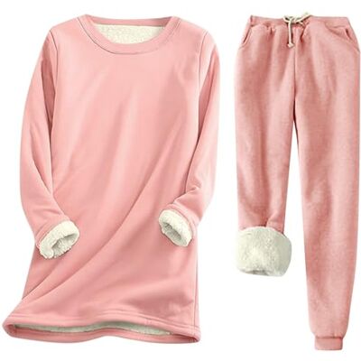 HICItro Ensemble de pyjama chaud pour femme avec doublure en polaire, manches longues, col rond, pull épais, taille haute, vêtement de détente, 16_rose, 4X-Large - Publicité HICItro Ensemble de pyjama chaud pour femme avec doublure en polaire, manches longues, col rond, pull épais, taille haute, vêtement de détente, 16_rose, 4X-Large - Publicité