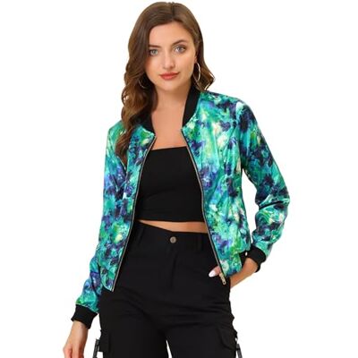 Allegra K Veste Bomber Femme Col Montant Zippé Imprimé Floral Costume d'Halloween Vert XS - Publicité Allegra K Veste Bomber Femme Col Montant Zippé Imprimé Floral Costume d'Halloween Vert XS - Publicité