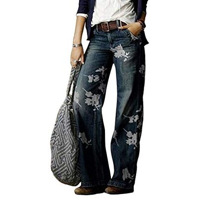 Minetom Jean Boyfriend Femme Pantalons Rétro Élastique Imprimé Ample Baggy Denim Long Pantalon Large avec Poches - Publicité Minetom Jean Boyfriend Femme Pantalons Rétro Élastique Imprimé Ample Baggy Denim Long Pantalon Large avec Poches - Publicité