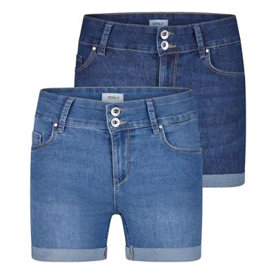 Only ONLCARMEN Lot de 2 shorts en jean stretch pour femme Coupe skinny Taille moyenne Pantalon court d'été basique Denim bleu noir Tailles S M L XL XXL, S - Publicité Only ONLCARMEN Lot de 2 shorts en jean stretch pour femme Coupe skinny Taille moyenne Pantalon court d'été basique Denim bleu noir Tailles S M L XL XXL, S - Publicité