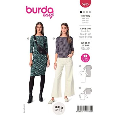 burdastyle Patron Burda 5985 Robe étroite & tee-shirt à manches 3/4 avec encolure bateau du 36 au 46 (FR) - Publicité burdastyle Patron Burda 5985 Robe étroite & tee-shirt à manches 3/4 avec encolure bateau du 36 au 46 (FR) - Publicité