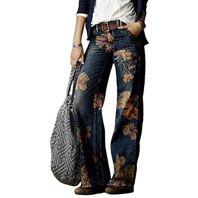 Minetom Jean Boyfriend Femme Pantalons Rétro Élastique Imprimé Ample Baggy Denim Long Pantalon Large avec Poches - Publicité Minetom Jean Boyfriend Femme Pantalons Rétro Élastique Imprimé Ample Baggy Denim Long Pantalon Large avec Poches - Publicité