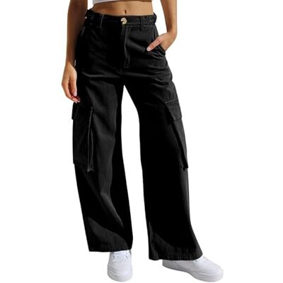 Runstarshow Pantalon cargo pour femme Jean baggy Pantalon de combat décontracté Jambe large Taille haute Avec plusieurs poches Streetwear Y2K Tailles S à XL / 36 à 46, Noir , 38 - Publicité Runstarshow Pantalon cargo pour femme Jean baggy Pantalon de combat décontracté Jambe large Taille haute Avec plusieurs poches Streetwear Y2K Tailles S à XL / 36 à 46, Noir , 38 - Publicité
