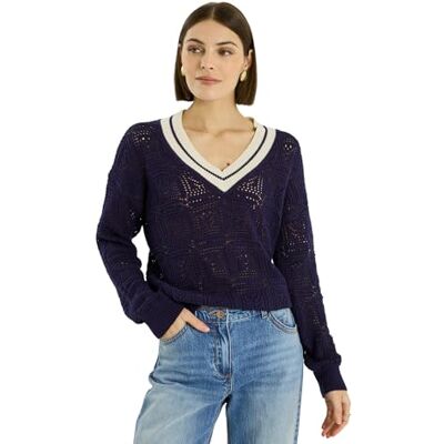 Grain de Malice Pull en Crochet à col V Femme - Publicité Grain de Malice Pull en Crochet à col V Femme - Publicité