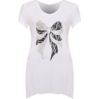 WearAll T-Shirt Top Longue Ourlet Mouchoir Imprimé Dentelles et Arc en Clouté á Manches Courts Hauts Femmes Tailles 42-56 - Publicité WearAll T-Shirt Top Longue Ourlet Mouchoir Imprimé Dentelles et Arc en Clouté á Manches Courts Hauts Femmes Tailles 42-56 - Publicité