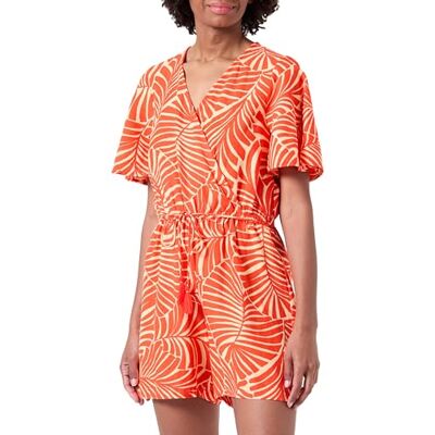Only Onlcallie Linen S/S Combishort Ptm Combinaison, Pureed Pumpkin/AOP : Bali Palm, L Femme - Publicité Only Onlcallie Linen S/S Combishort Ptm Combinaison, Pureed Pumpkin/AOP : Bali Palm, L Femme - Publicité