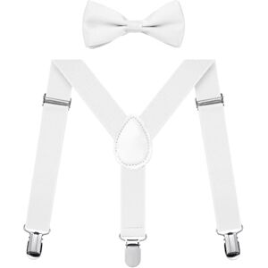 FACATH Ensemble de bretelles et de nœud papillon pour garçons, bretelles pour enfants en forme de Y élastique, réglable avec clips et nœud papillon pour garçons et filles, Blanc., S - Publicité FACATH Ensemble de bretelles et de nœud papillon pour garçons, bretelles pour enfants en forme de Y élastique, réglable avec clips et nœud papillon pour garçons et filles, Blanc., S - Publicité