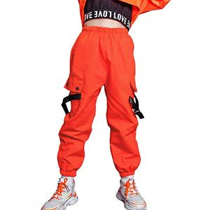 Rolanko Pantalon Cargo Enfant Fille Pantalon de Jogging pour Filles Hip Hop Street Dancewear Costume 4-15 Ans(Orange,8-9 ans/140) - Publicité