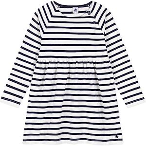 Petit Bateau Robe Manches Longues Fille, Blanc Marshmallow / Bleu Smoking, 4 ans - Publicité