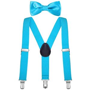 DonDon Ensemble Bretelles et noeud papillon garçon turquoise élastique et longueur ajustable enfants de 1 à 8 ans - Publicité DonDon Ensemble Bretelles et noeud papillon garçon turquoise élastique et longueur ajustable enfants de 1 à 8 ans - Publicité