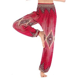 Nuofengkudu Femme Harem Coton Pantalon Sarouel avec Poches Taille Haute Baggy Boheme Fleuri Imprimer Aladin Yoga Pants Confortable Pyjama Été Plage(Rouge Oeil,Taille Unique) - Publicité