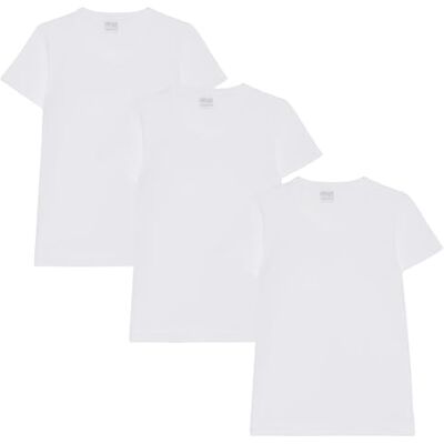 Ellepi Lot de 3 t-Shirts Enfant en Coton bi-Extensible à col V, Blanc, 4 Ans - Publicité Ellepi Lot de 3 t-Shirts Enfant en Coton bi-Extensible à col V, Blanc, 4 Ans - Publicité