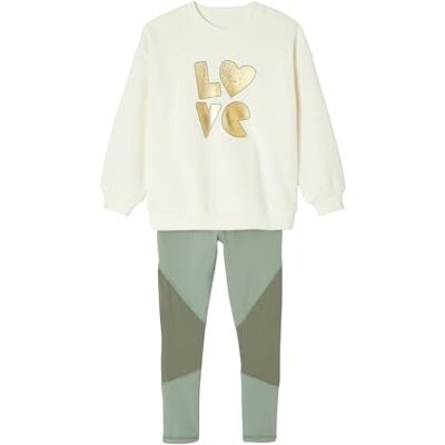 VERTBAUDET Ensemble sport fille sweat motif doré + legging vert sauge 10A - Publicité VERTBAUDET Ensemble sport fille sweat motif doré + legging vert sauge 10A - Publicité