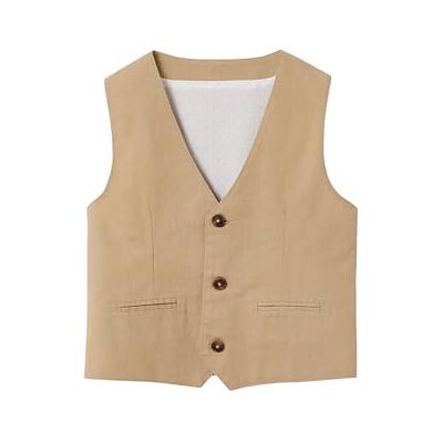 VERTBAUDET Veste Sans Manches de Cérémonie Garçon en Coton beige 10A - Publicité VERTBAUDET Veste Sans Manches de Cérémonie Garçon en Coton beige 10A - Publicité