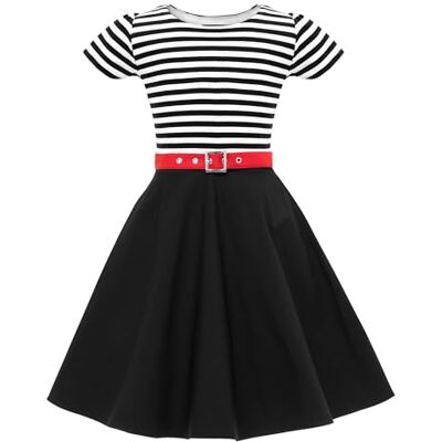 BlackButterfly Robe Fille Maria Rayures Bicolore Cérémonie Jupe évasée, Manches courtes, Encolure ronde, Ceinture rouge, Doublée, Zip latéral invisible, 3-14 ans - Publicité BlackButterfly Robe Fille Maria Rayures Bicolore Cérémonie Jupe évasée, Manches courtes, Encolure ronde, Ceinture rouge, Doublée, Zip latéral invisible, 3-14 ans - Publicité