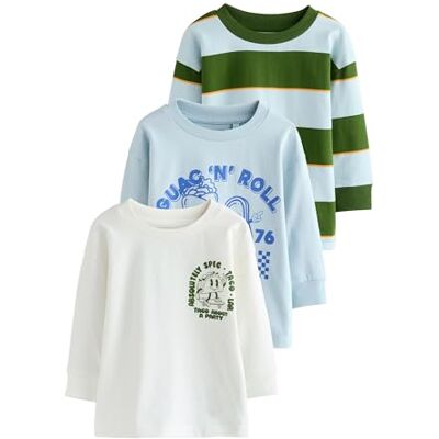 NEXT Garçon T-Shirt Manches Longues imprimé, Lot de 3 Coupe standard, 100 % coton - Publicité NEXT Garçon T-Shirt Manches Longues imprimé, Lot de 3 Coupe standard, 100 % coton - Publicité