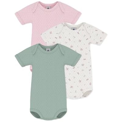 Petit Bateau Lot de bodies manches courtes en coton ajouré imprimé fleuri bébé - Publicité Petit Bateau Lot de bodies manches courtes en coton ajouré imprimé fleuri bébé - Publicité