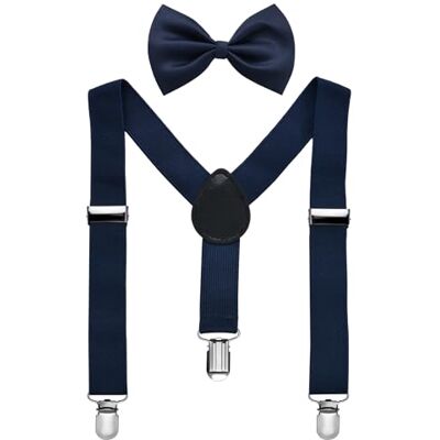 Miobo Bretelles unisexes avec nœud papillon pour enfants : élégantes et pratiques, avec trois clips, bleu foncé, S - Publicité Miobo Bretelles unisexes avec nœud papillon pour enfants : élégantes et pratiques, avec trois clips, bleu foncé, S - Publicité