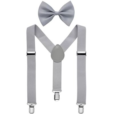 Miobo Bretelles unisexes avec nœud papillon pour enfants : élégantes et pratiques, avec trois clips, gris, S - Publicité Miobo Bretelles unisexes avec nœud papillon pour enfants : élégantes et pratiques, avec trois clips, gris, S - Publicité