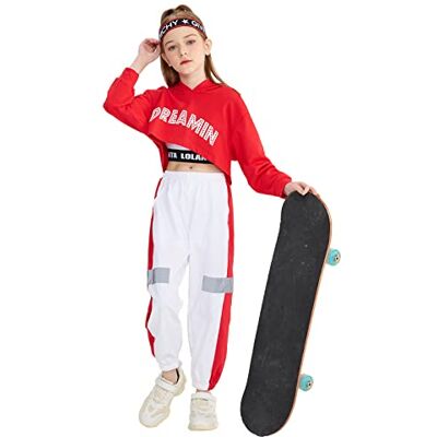 LOLANTA 3Pcs Filles Costume de Danse Hip-hop Enfants vêtements de Danse de Rue Ensemble Court Sweat à Capuche, débardeur, Pantalon réfléchissant (11-12 Ans, Rouge) - Publicité LOLANTA 3Pcs Filles Costume de Danse Hip-hop Enfants vêtements de Danse de Rue Ensemble Court Sweat à Capuche, débardeur, Pantalon réfléchissant (11-12 Ans, Rouge) - Publicité