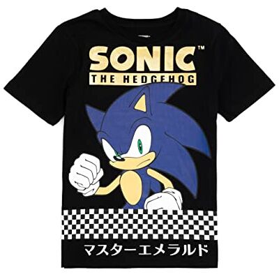 Sonic The Hedgehog T-Shirt Kids Boys Teens Game Character Checker Manches Courtes Black Top Cadeaux de Produits dérivés de Films de Joueurs - Publicité Sonic The Hedgehog T-Shirt Kids Boys Teens Game Character Checker Manches Courtes Black Top Cadeaux de Produits dérivés de Films de Joueurs - Publicité
