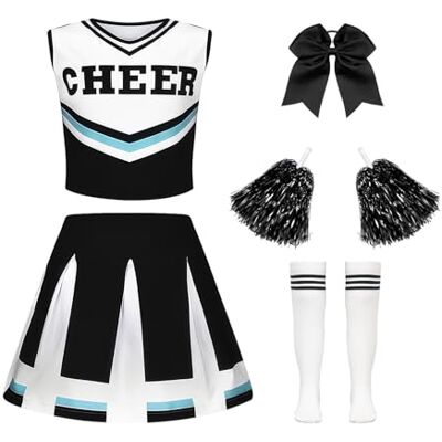 Luckyou Deguisement Pompom Girl Enfant Fille Costume De Cheerleader Déguisement Uniforme de Pom-pom Girl avec Pompoms Chaussettes pour Halloween Mascarade Carnaval,Black,170cm - Publicité Luckyou Deguisement Pompom Girl Enfant Fille Costume De Cheerleader Déguisement Uniforme de Pom-pom Girl avec Pompoms Chaussettes pour Halloween Mascarade Carnaval,Black,170cm - Publicité