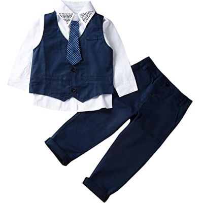 Carolilly Ensemble Costume Cravate Enfant Bébé Garçon 3 Pcs Chemise + Pantalon/Short + Gilet Mariage Fête Cérémonie, Bleu Marine, 7 (6-7 ans) - Publicité Carolilly Ensemble Costume Cravate Enfant Bébé Garçon 3 Pcs Chemise + Pantalon/Short + Gilet Mariage Fête Cérémonie, Bleu Marine, 7 (6-7 ans) - Publicité