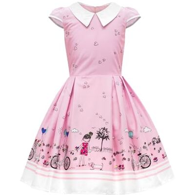 BlackButterfly Robe Fille Olivia Col Claudine Imprimé Jupe plissée, Manches courtes, Motif cœurs, Bordure illustrée, Doublée, Zip dos, 3-14 ans - Publicité BlackButterfly Robe Fille Olivia Col Claudine Imprimé Jupe plissée, Manches courtes, Motif cœurs, Bordure illustrée, Doublée, Zip dos, 3-14 ans - Publicité
