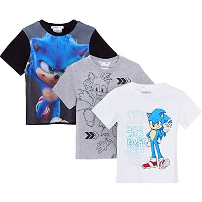 Sonic The Hedgehog Lot de 3 t-shirts à manches courtes pour garçon - Publicité Sonic The Hedgehog Lot de 3 t-shirts à manches courtes pour garçon - Publicité