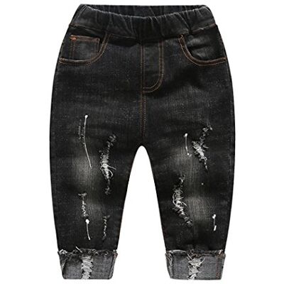 KIDSCOOL SPACE Jeans pour bébé Fille garçon, Pantalon en Denim déchiré à Taille élastique pour Petit Enfant, Noir, 12-18 Mois - Publicité KIDSCOOL SPACE Jeans pour bébé Fille garçon, Pantalon en Denim déchiré à Taille élastique pour Petit Enfant, Noir, 12-18 Mois - Publicité