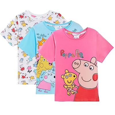 Peppa Pig Filles 3 Pack T-Shirts Enfants Peppa Habiller Hauts Petites Filles T-Shirt pour L'été Multi Pack T-Shirts Coffret Cadeau - Publicité Peppa Pig Filles 3 Pack T-Shirts Enfants Peppa Habiller Hauts Petites Filles T-Shirt pour L'été Multi Pack T-Shirts Coffret Cadeau - Publicité