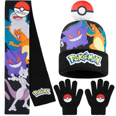 Pokémon Ensemble Bonnet Echarpe Gant Garçon ou Bonnet Gant Enfant, Accessoires d'Hiver Garçon Pikachu, Idée Cadeau Anime (4-12 Ans, Multi, 3 Pcs) - Publicité Pokémon Ensemble Bonnet Echarpe Gant Garçon ou Bonnet Gant Enfant, Accessoires d'Hiver Garçon Pikachu, Idée Cadeau Anime (4-12 Ans, Multi, 3 Pcs) - Publicité