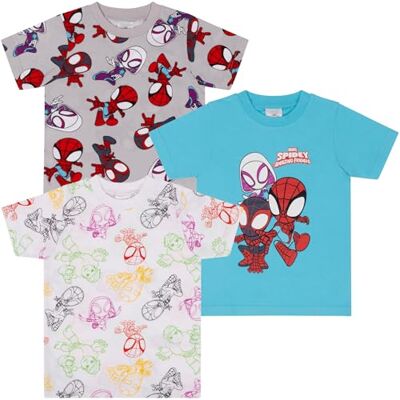 Marvel Spidey & Friends/Spiderman – Lot de 3 t-Shirts à Manches Courtes pour Enfants 100% Coton 2-3 Ans: 98cm - Publicité Marvel Spidey & Friends/Spiderman – Lot de 3 t-Shirts à Manches Courtes pour Enfants 100% Coton 2-3 Ans: 98cm - Publicité