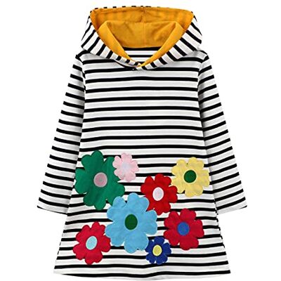 JinBei Bébé Fille Robe à Capuche Enfant Fleur Sweats à Capuche Sweatshirt Pull Manches Longues Coton Noir et Blanc Rayée Hoodie Robes Décontractée Automne Hiver Vetement 2-3 Ans - Publicité JinBei Bébé Fille Robe à Capuche Enfant Fleur Sweats à Capuche Sweatshirt Pull Manches Longues Coton Noir et Blanc Rayée Hoodie Robes Décontractée Automne Hiver Vetement 2-3 Ans - Publicité