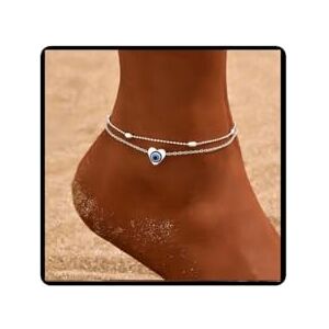 Cubahop Bracelets de cheville à double couche pour la plage contre le mauvais œil, bracelets de cheville en perles pour l'été, bijoux pour femme, Métal - Publicité Cubahop Bracelets de cheville à double couche pour la plage contre le mauvais œil, bracelets de cheville en perles pour l'été, bijoux pour femme, Métal - Publicité