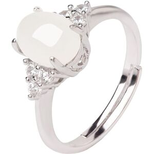 Lllunimon Bague délicate en jade blanc 925 argent sterling avec pierre précieuse pour femmes, bagues ajustables faites à la main, cadeaux porte-bonheur - Publicité Lllunimon Bague délicate en jade blanc 925 argent sterling avec pierre précieuse pour femmes, bagues ajustables faites à la main, cadeaux porte-bonheur - Publicité