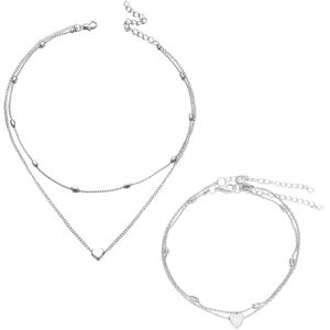 SLEEKEE 1 collier multicouche avec pendentif en forme de cœur, 1 bracelet de cheville, collier en argent, collier pour femme, chaîne de clé multicouche, bracelet de cheville en alliage, Zinc - Publicité SLEEKEE 1 collier multicouche avec pendentif en forme de cœur, 1 bracelet de cheville, collier en argent, collier pour femme, chaîne de clé multicouche, bracelet de cheville en alliage, Zinc - Publicité