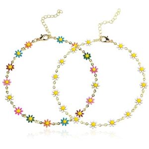 EHDWXVZM 2 petits bracelets de cheville marguerite, bijoux de pied floraux et bohèmes, bracelets de cheville réglables - Publicité EHDWXVZM 2 petits bracelets de cheville marguerite, bijoux de pied floraux et bohèmes, bracelets de cheville réglables - Publicité