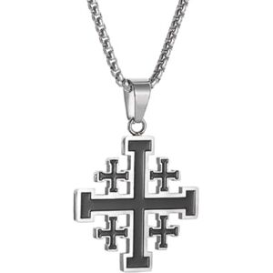 Caiduoduo Jérusalem Croix en acier inoxydable Collier Templier Pendentif pour hommes Vintage Christian Statement Jewelry - Publicité Caiduoduo Jérusalem Croix en acier inoxydable Collier Templier Pendentif pour hommes Vintage Christian Statement Jewelry - Publicité
